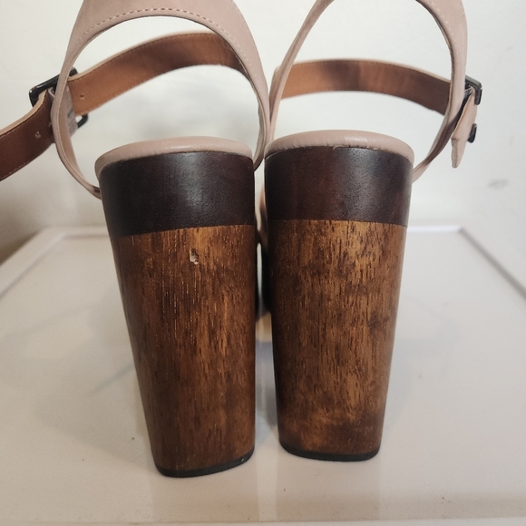 Lulus Lolita Leather Light Nude Suede Wooden Platform Heels - Picture 4 of 7